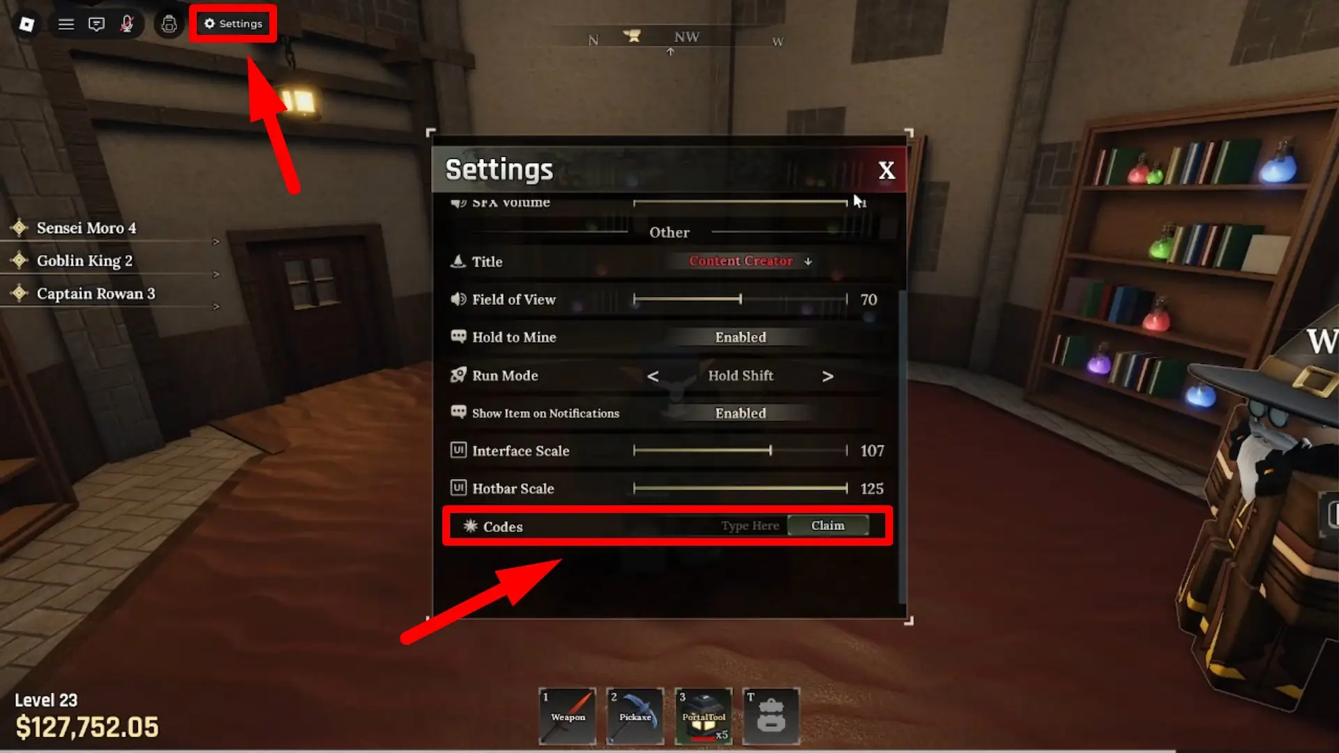 Step 1: Access Settings menu in The Forge